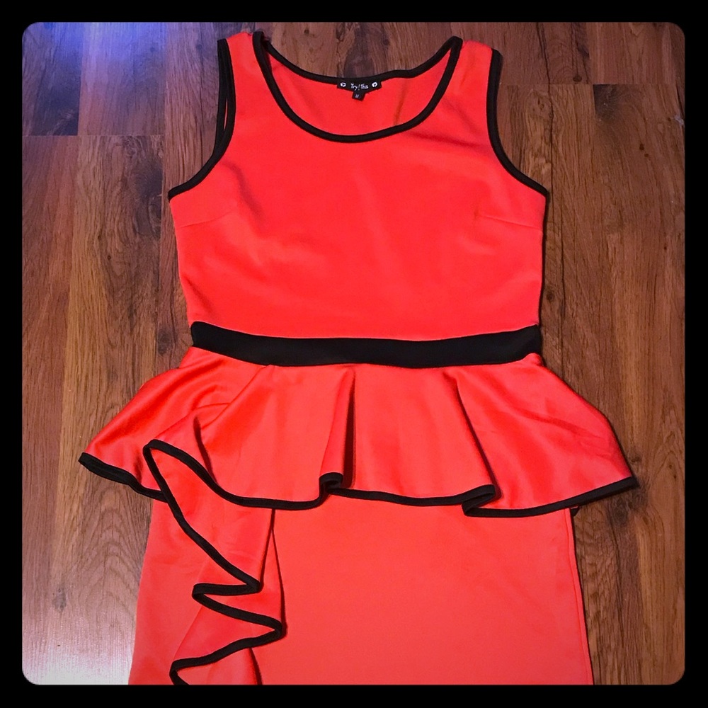 Coral and Black mini dress